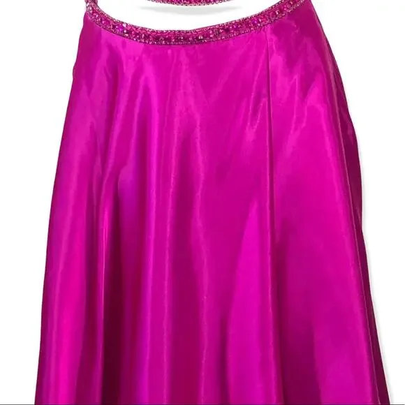 Mori Lee Fuchsia Embellished 2 Piece Prom Dress Size 10 Halter Gown - Picture 8 of 16